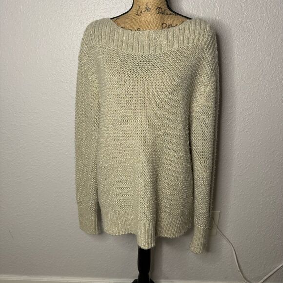 Tommy Bahama Boat Neck Wool Sweater Knit Women Size L Gold Metallic Relaxed Fit - Picture 1 of 9